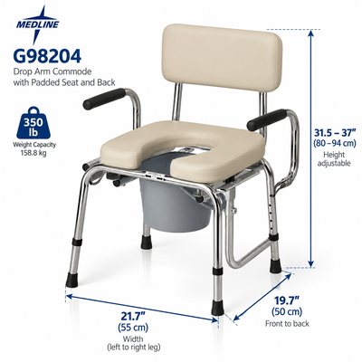 Medline Padded Steel Drop-Arm Commode with Clip-On Seat G98204