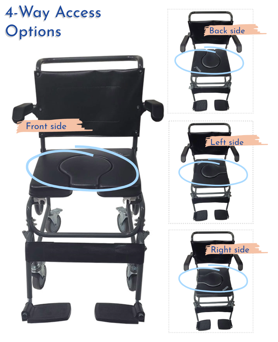 Mobb Healthcare 4-Way Padded Steel Commode Chair with Wheels