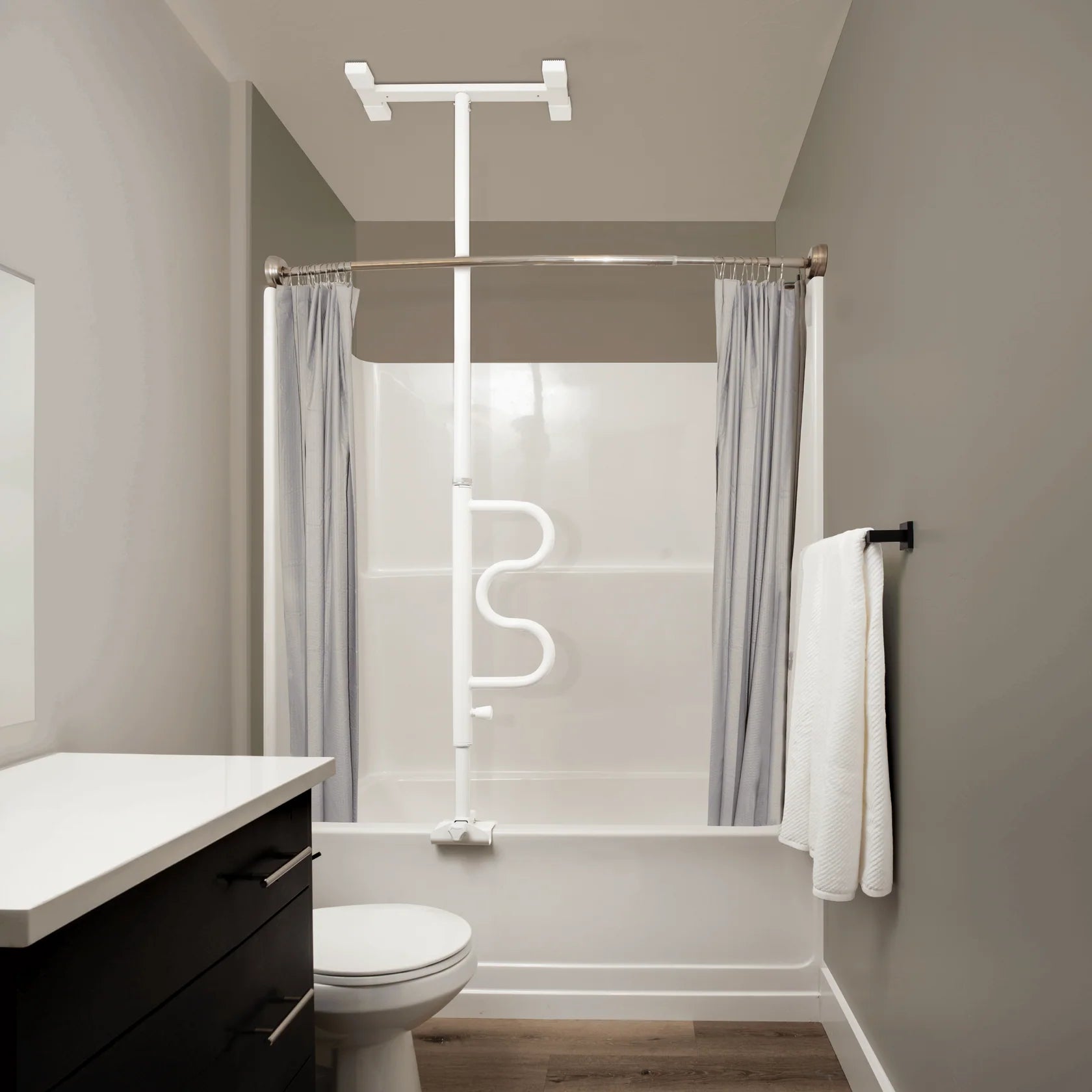 Bathtub Security Pole & Curve Grab Bar White