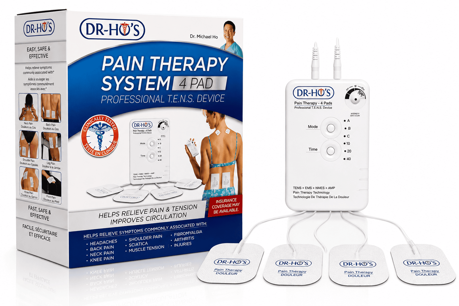 DR-HO'S Pain Therapy System 4-Pad TENS Device