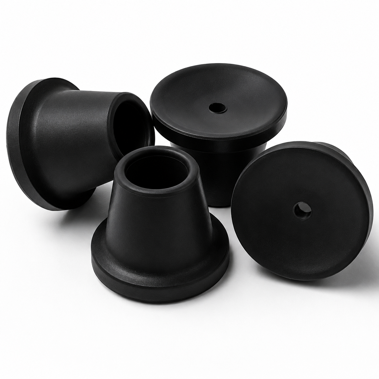 Drive Medical DMC12486T black rubber replacement tips for folding shower chair, 4-pack, non-slip bath safety accessory.