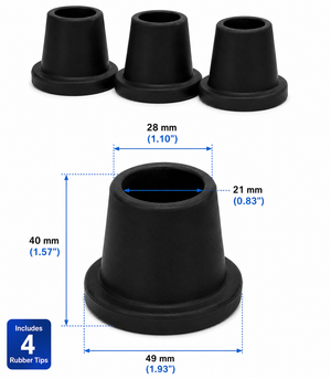 Drive Medical DMC12486T black rubber replacement tips for folding shower chair, 4-pack, non-slip bath safety accessory.