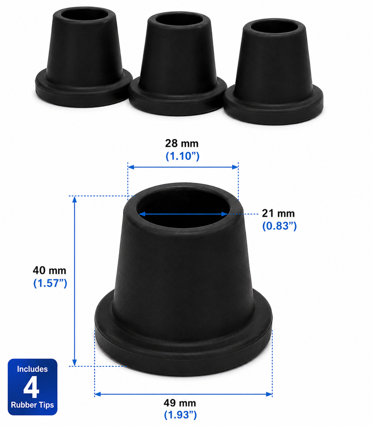 Drive Medical DMC12486T black rubber replacement tips for folding shower chair, 4-pack, non-slip bath safety accessory.
