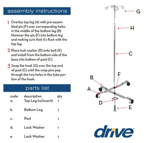  I. V. Pole removable top 13033 instruction manual