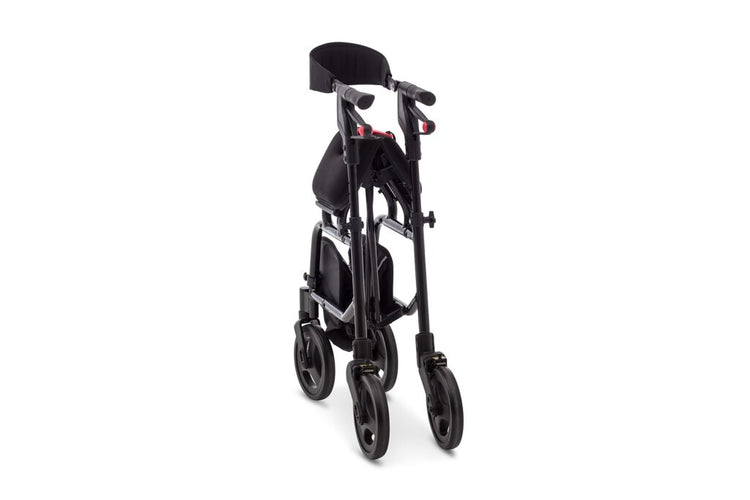NeXus Mobility Walker standing folded with storage bag attached