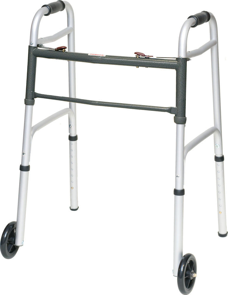 Aluminum 2-Button Release Folding Walker with Wheels