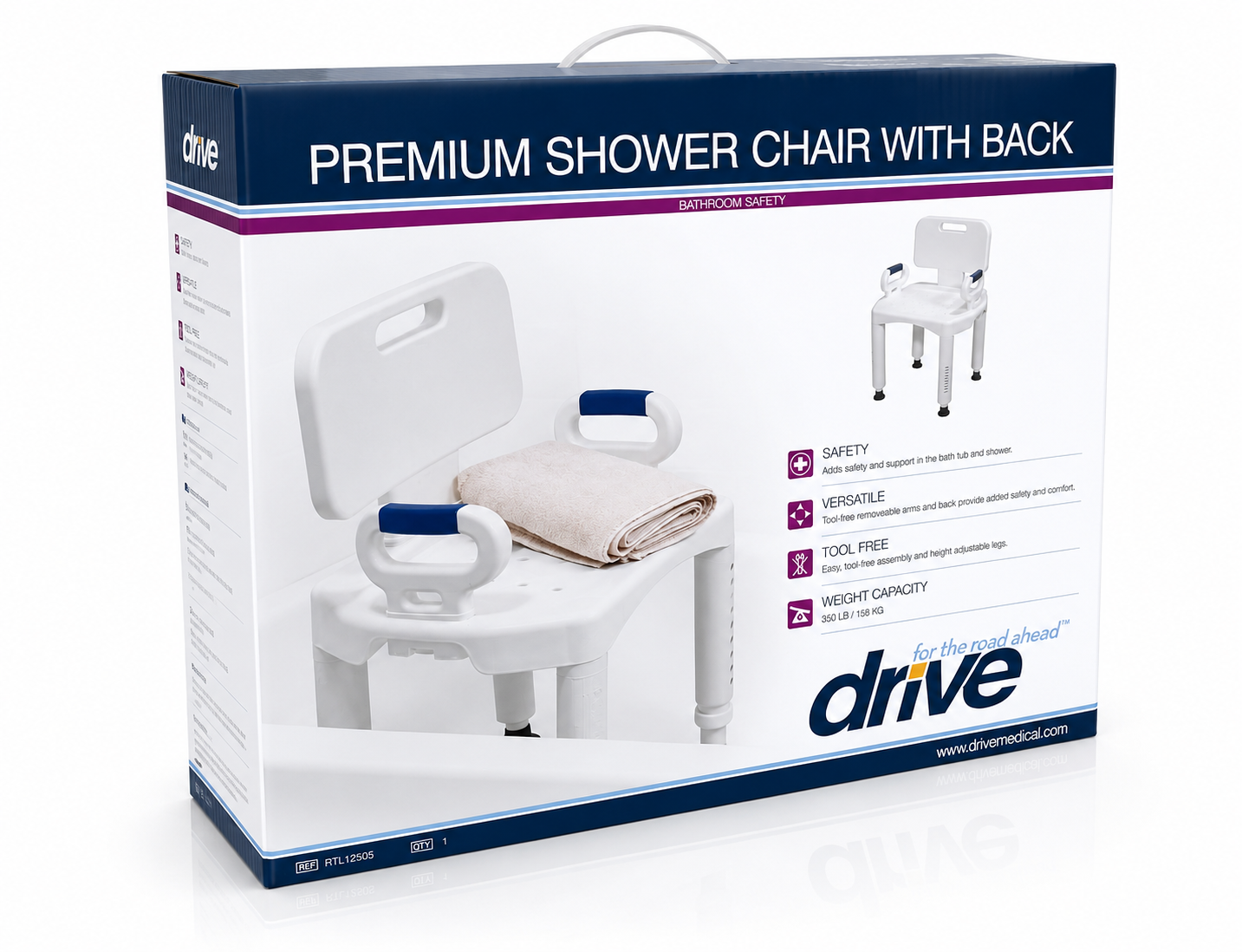 Premium Series Shower Chair with Back and Arms RTL12505 Retail Box