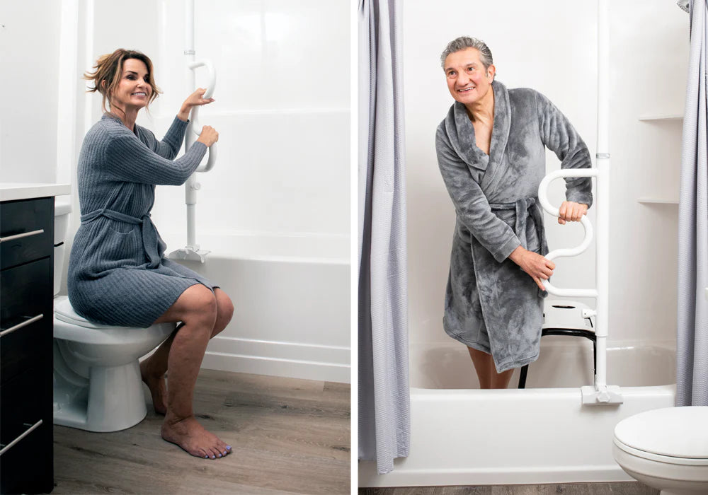 Bathtub Security Pole & Curve Grab Bar White