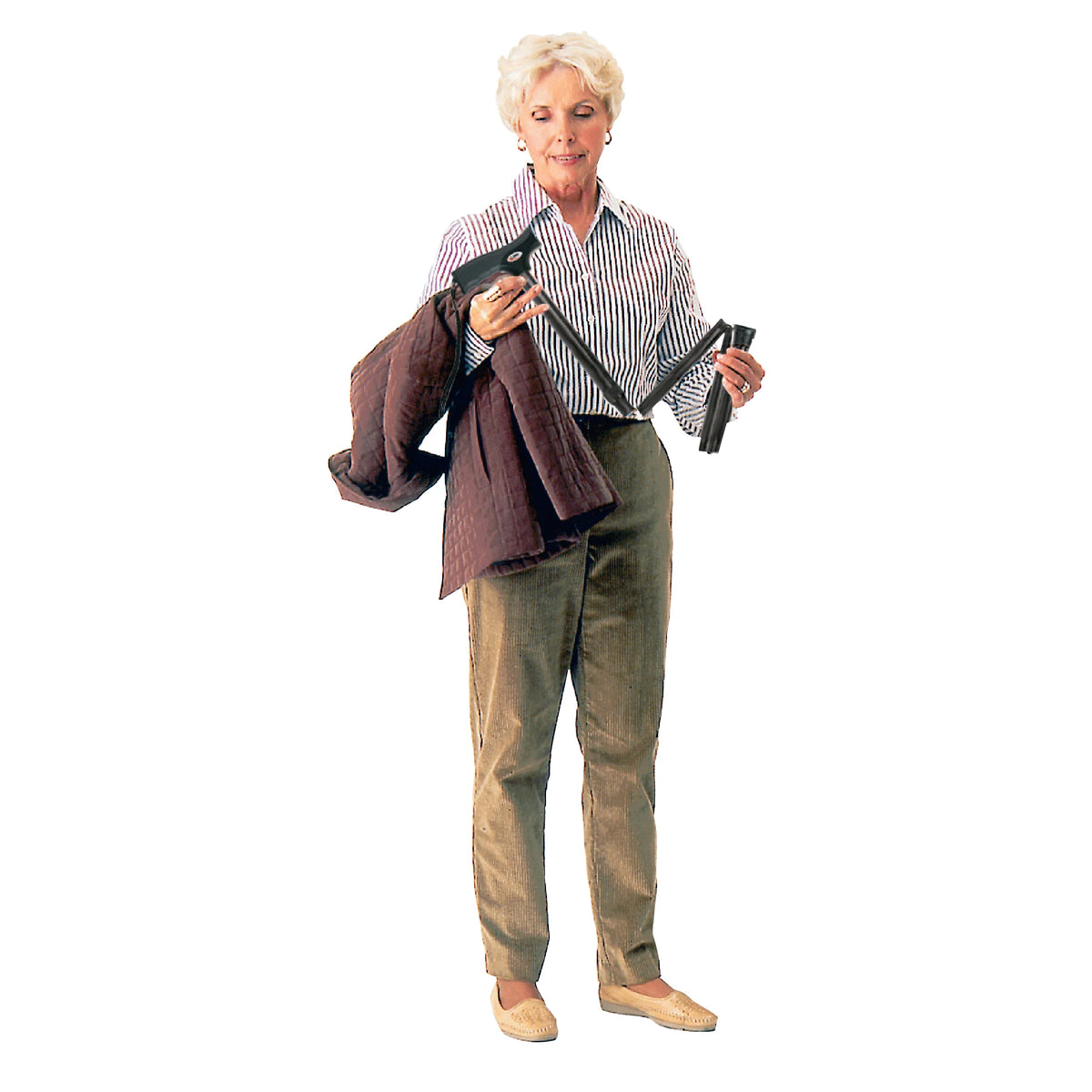 Photo of Soft Grip Folding Cane with Derby Handle Actual Use Folded
