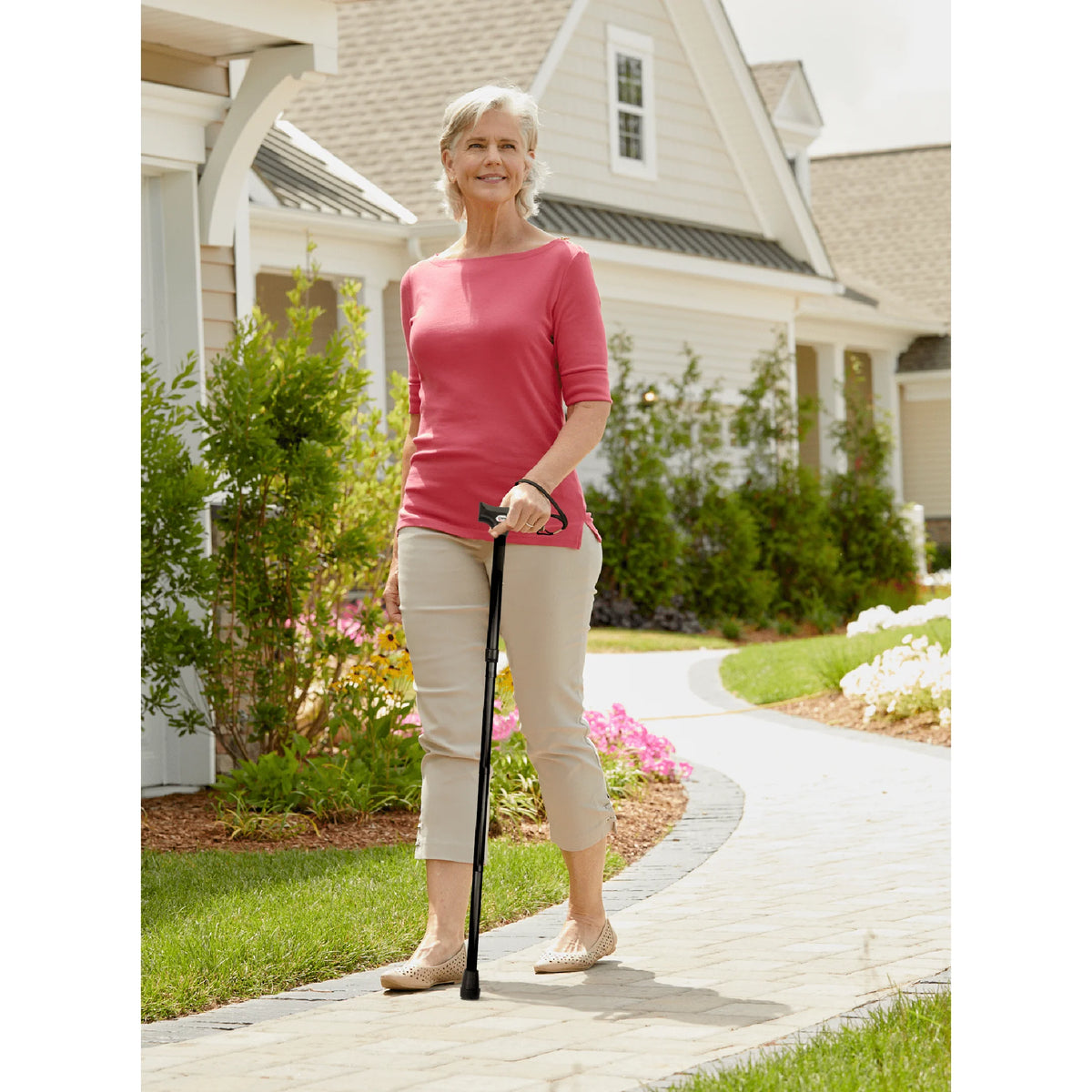 Photo of Soft Grip Folding Cane with Derby Handle Actual Use