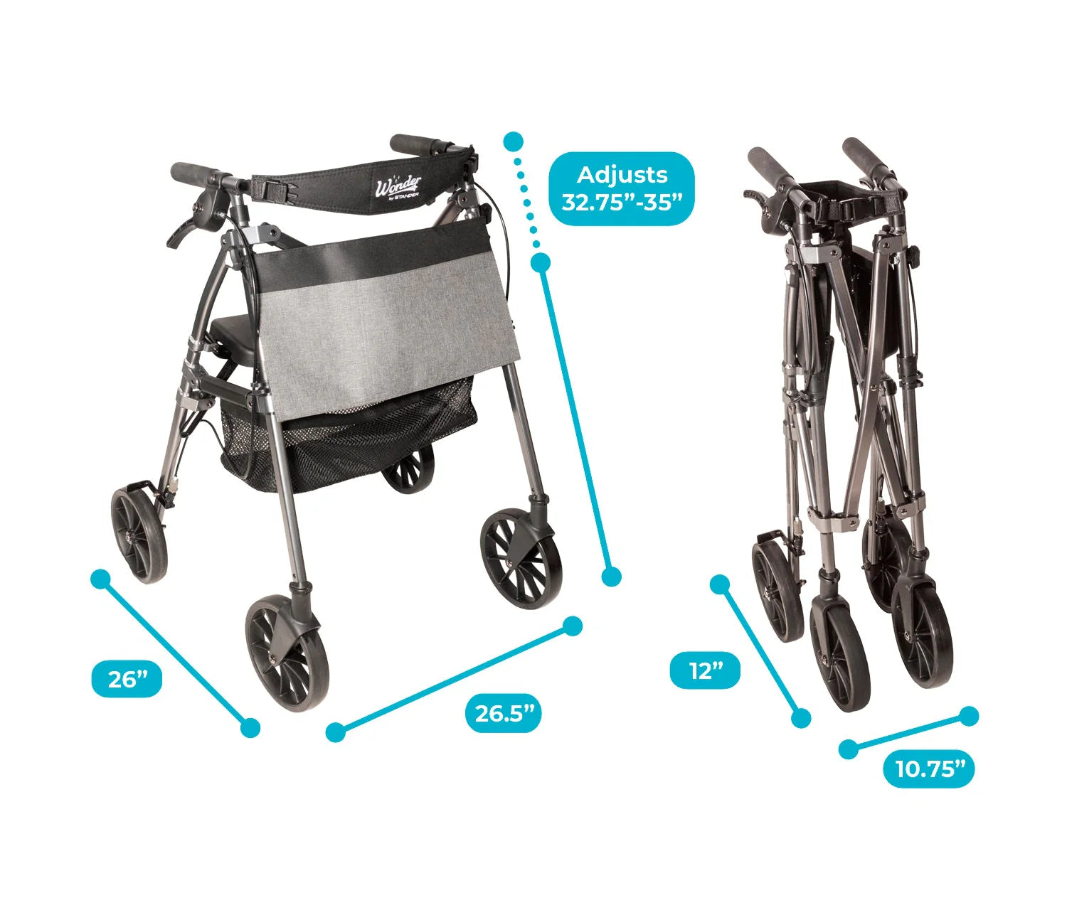 Wonder Rollator Plus with 8" Wheels