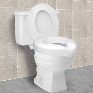 Photo of Bariatic Safe Lock Raised Toilet Seat installed in bathroom bowl