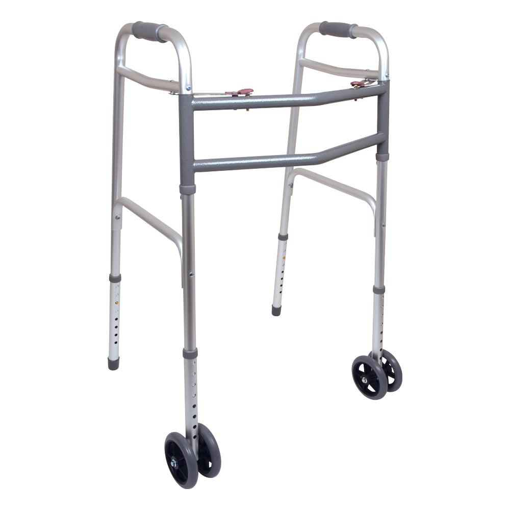 Side View Image of Bariatric Aluminum 2-Button Walker with Wheels