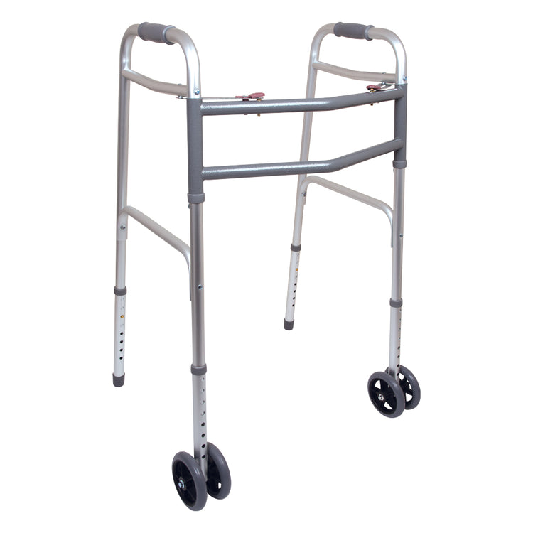 Side View Image of Bariatric Aluminum 2-Button Walker with Wheels