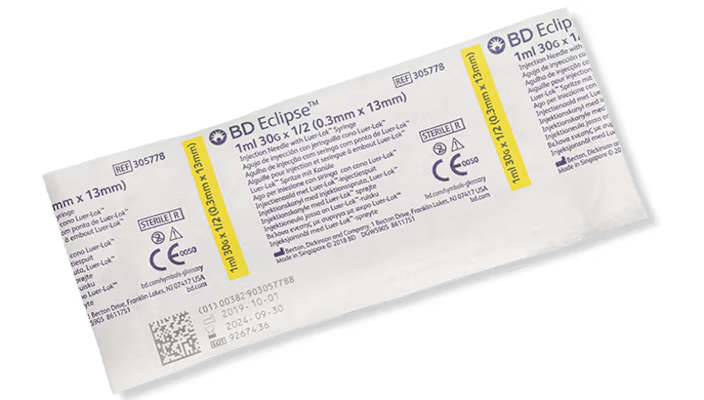 Photo of BD Eclipse Needle with detachable Luer-Lok Syringe 1c 30G 0.5 inch