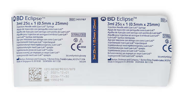 Photo of BD Eclipse Needle with detachable Luer-Lok Syringe 3c 85G 1 inch