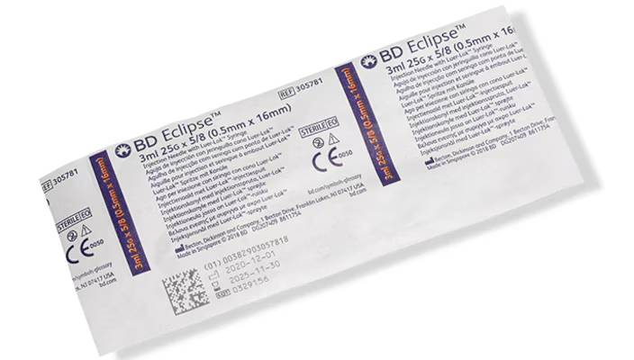 Photo of BD Eclipse Needle with detachable Luer-Lok Syringe 3cc 85G 5/8 inch
