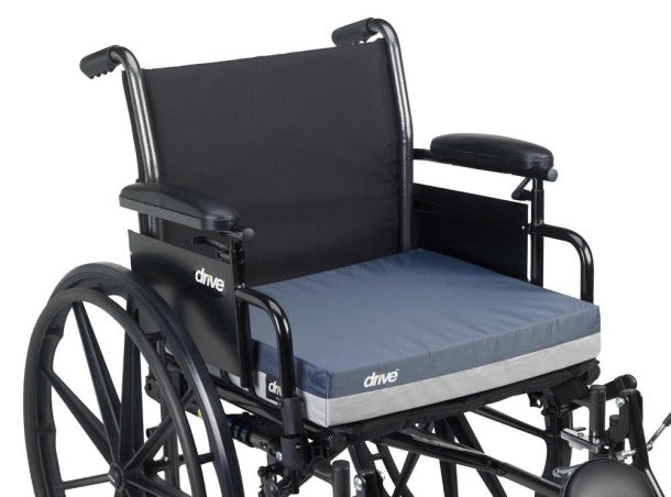 Photo of Drive Gel "E" 3" Wheelchair Seat Cushion attached on wheelchair