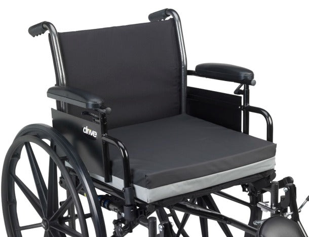 Attached on Wheelchair Photo of Gel-U-Seat Skin Protection 3" Gel/Foam Wheelchair Cushion