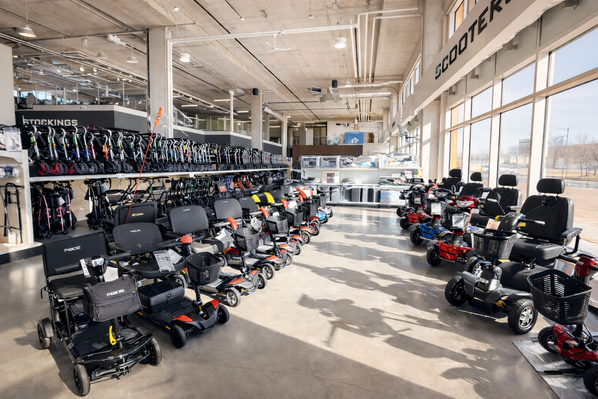 Power wheelchairs and mobility scooters at the Healthcare Solutions Edmonton South store
