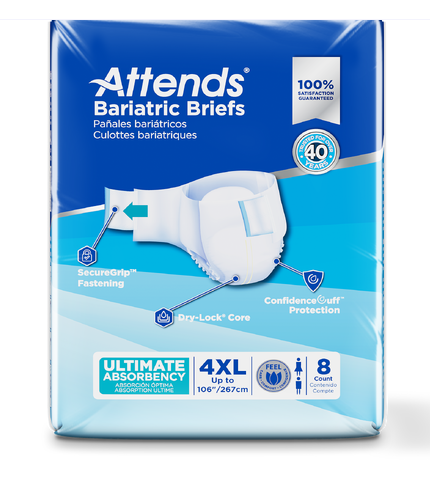 Attends Bariatric Briefs - 4X-Large, 70-100" (Tabbed)