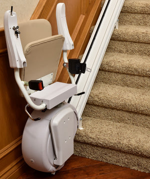 Folded Savaria K2 stair lift showing 10.75" slim profile