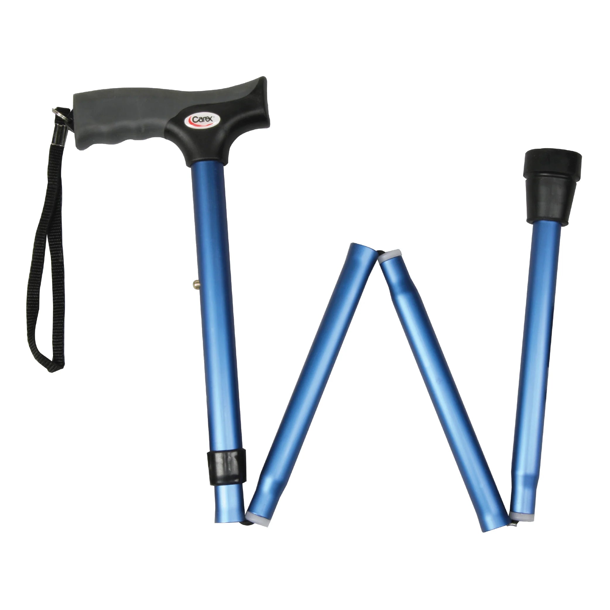 Photo of Soft Grip Folding Cane with Derby Handle in Mettalic Blue
