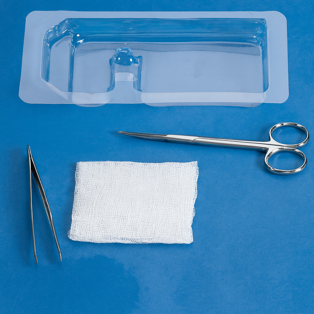 Photo of Suture Removal Tray with Metal Littauer Scissors and Plastic Forceps