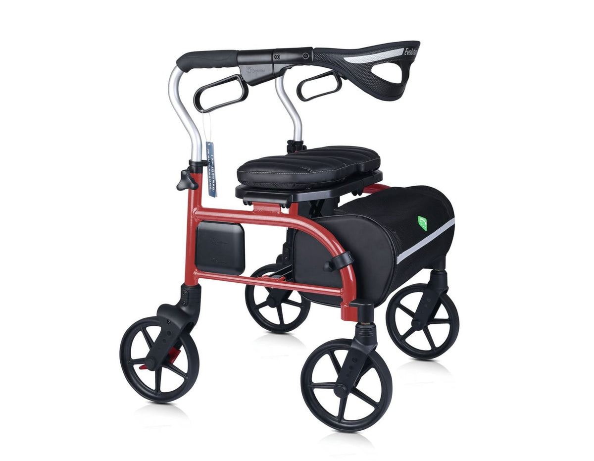 Red Evolution Trillium Walker with padded seat and basket