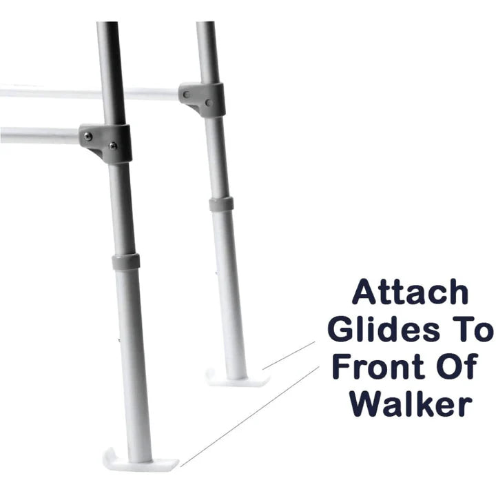 Photo of Walker Ski Glides attached in walker