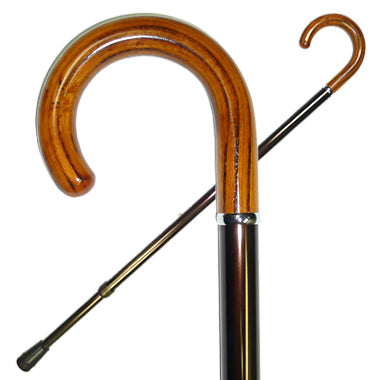 Aluminum Cane / Curved Flamed Ash Wood Handle