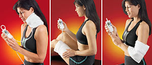 Woman showing application of Theratherm Digital Moist Heating Pad