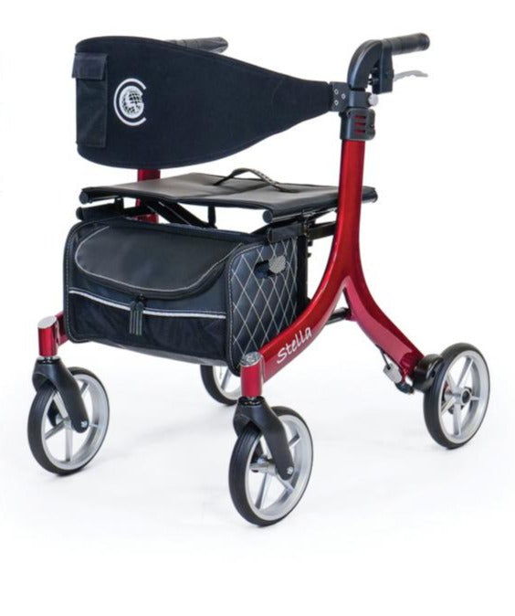Red Stella Rollator with aluminum frame and backrest