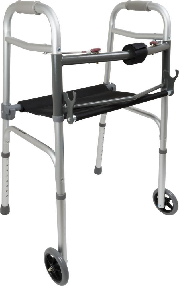 Funmobility Walker Two-Button Folding Walker with Wheels and Roll-Up Seat